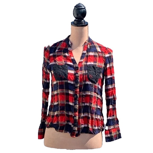 ☀️4/25 Papaya Cropped Plaid Shirt